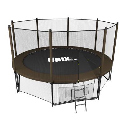 Батут Unix Line 10 ft outside (3,05 м) Black&amp;Brown с сеткой и лестницей Батут Unix Line 10 ft outside (3,05 м) Black&amp;Brown&nbsp; - для любителей активного отдыха, предназначен для детей и взрослых.
Тип крепления сетки: внешнее.
Максимальная нагрузка: 150 кг.
Высота батута: 241 см.
Диаметр батута: 3,05 м.
Высота защитной сети: 165 см.
Система крепления защитной сети: STRONG FIX&trade;.
Пружины: 54 шт.
