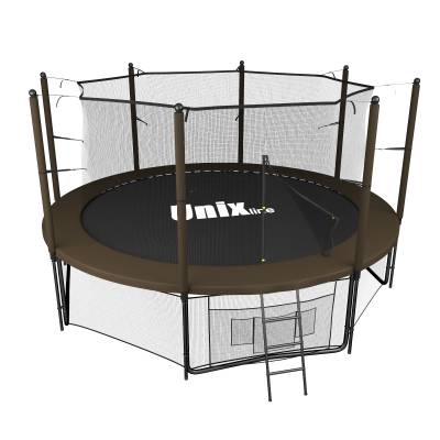 Батут Unix Line 12 ft inside (3,66 м) Black&Brown с сеткой и лестницей Батут Unix Line 12 ft inside (3,66 м) Black&Brown с сеткой и лестницей Батут Unix Line 12 ft inside (3,66 м) Black&Brown - это безопасный, надежный и долговечный батут для семейного отдыха на даче.
Тип крепления сетки: внутренний.
Максимальная нагрузка: 160 кг.
Высота батута: 269 см.
Диаметр батута: 3,66 м.
Высота защитной сети: 180 см.
Система крепления защитной сети: STRONG FIX™.
Пружины: 72 шт.
Толщина стали: 1,5 мм.
Ножки W-образные: 4 шт.